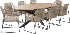 Komplet mebli jadalnianych OAKBURN beżowy 9-częściowy