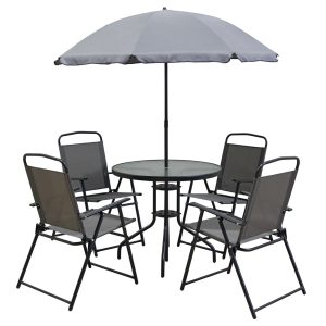 Komplet mebli jadalnianych CORFU z parasolem szary 4-częściowy