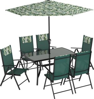 Komplet mebli jadalnianych TRAVESSA zielony 8-częściowy